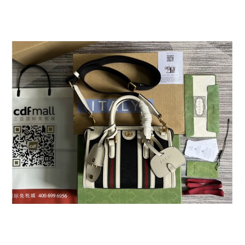 Gucci Bauletto Mini top handle bag in Black Canvas With White Leather