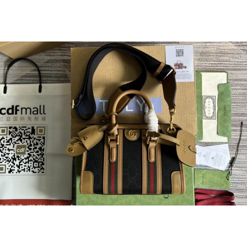 Gucci Bauletto Mini top handle bag in Black Canvas With Brown Leather