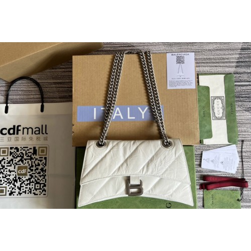 Gucci x Balenciaga 7163512 Crush Small Chain Bag Quilted in White metallized crushed calfskin