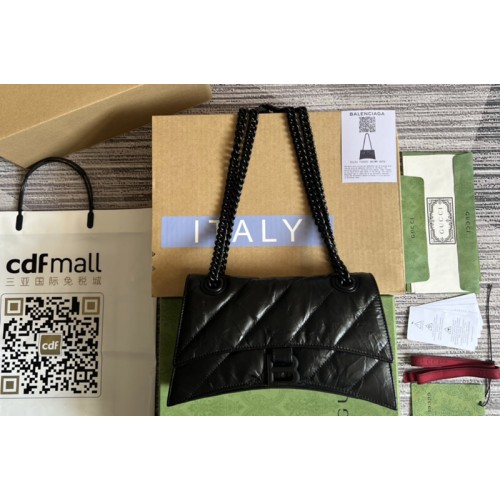 Gucci x Balenciaga 7163512 Crush Small Chain Bag Quilted in Black metallized crushed calfskin