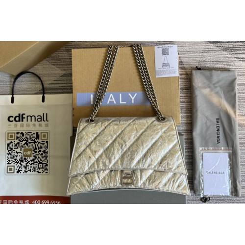 Gucci x Balenciaga Crush Medium Chain Bag Quilted in Silver metallized crushed calfskin