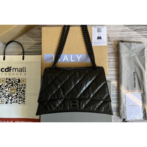 Gucci x Balenciaga Crush Medium Chain Bag Quilted in Black metallized crushed calfskin