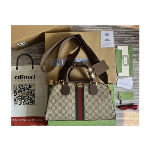 Gucci Ophidia medium top handle bag in Beige and ebony Supreme canvas
