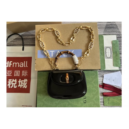 Gucci Bamboo 1947 mini top handle bag in Black patent leather