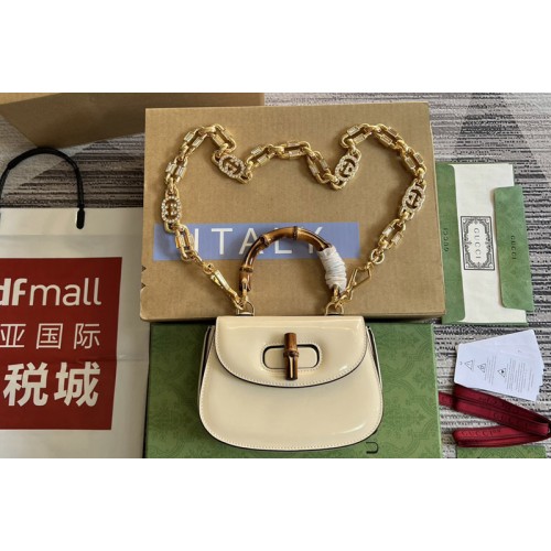 Gucci Bamboo 1947 mini top handle bag in White patent leather