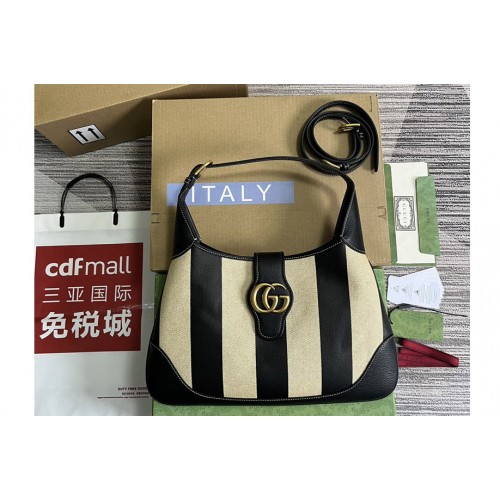 Gucci Aphrodite medium shoulder bag in Beige and black cotton canvas with black leather