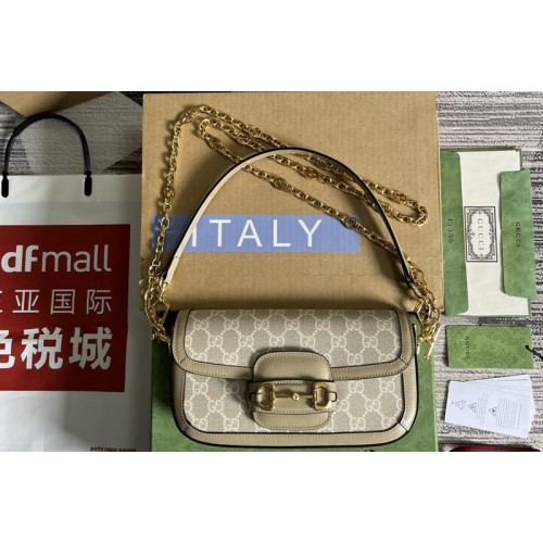 Gucci Horsebit 1955 shoulder bag in Beige and white Supreme canvas