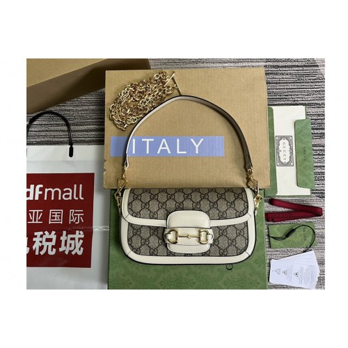 Gucci Horsebit 1955 shoulder bag in Beige and ebony Supreme canvas With White Leather