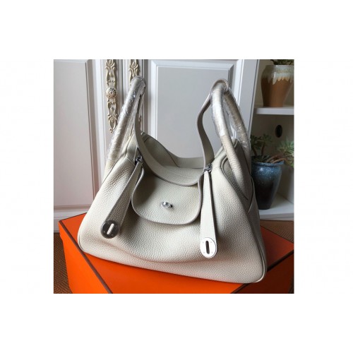 Hermes Lindy 26cm Bag in Original White Togo Leather With Silver Buckle