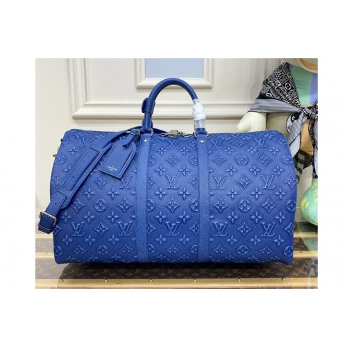 Louis Vuitton M21375 Keepall Bandouliere 50 bag in Denim Blue Cowhide leather