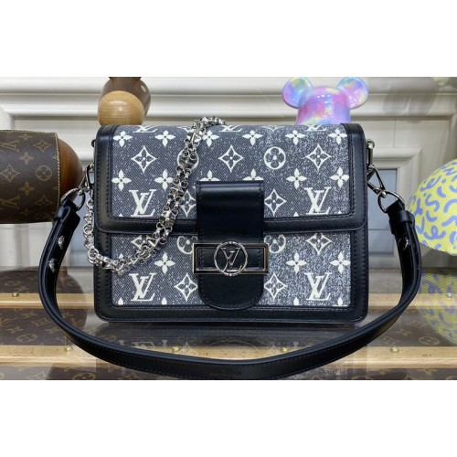 Louis Vuitton M21448 Dauphine MM handbag in Gray Denim textile jacquard