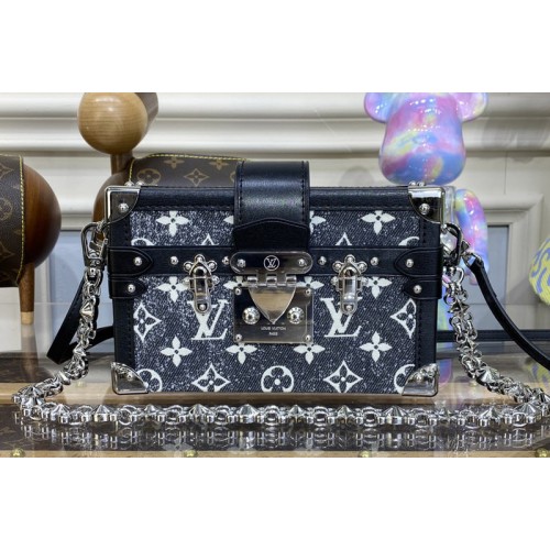 Louis Vuitton M21462 Petite Malle bag in Gray Denim textile jacquard