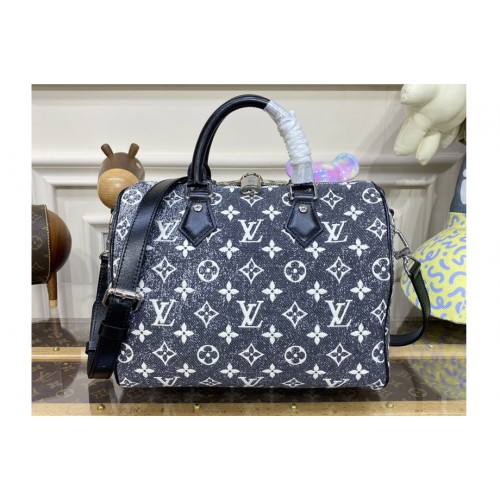Louis Vuitton M21464 Speedy Bandouliere 25 handbag in Gray Denim textile jacquard