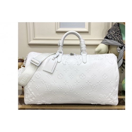 Louis Vuitton M21845 Keepall Bandouliere 50 bag in White Calf leather