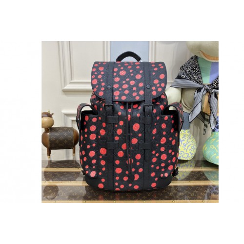 Louis Vuitton M21978 LVxYK Christopher backpack in Black and red Taurillon Monogram cowhide with Infinity Dots print