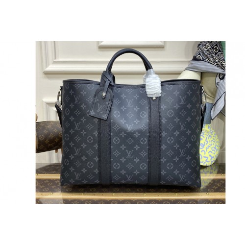 Louis Vuitton M30937 Weekend Tote NM Bag in Black Monogram canvas and Taiga leather