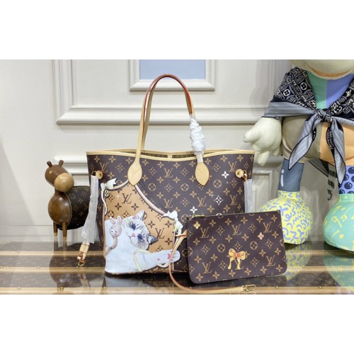 Louis Vuitton M40995 Neverfull MM tote Bag in Monogram coated canvas With Cat