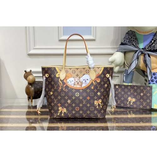 Louis Vuitton M40995 Neverfull MM tote Bag in Monogram coated canvas With Dog
