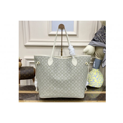 Louis Vuitton M40995 Neverfull MM tote bag in White Monogram Denim