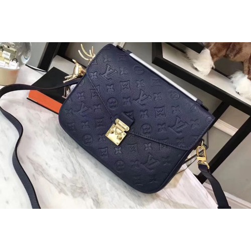 Louis Vuitton M44071 Pochette Metis Bag in Blue Monogram empreinte Leather