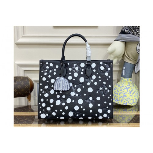 Louis Vuitton M46389 x YK OnTheGo MM Bag in Black White Monogram Empreinte leather