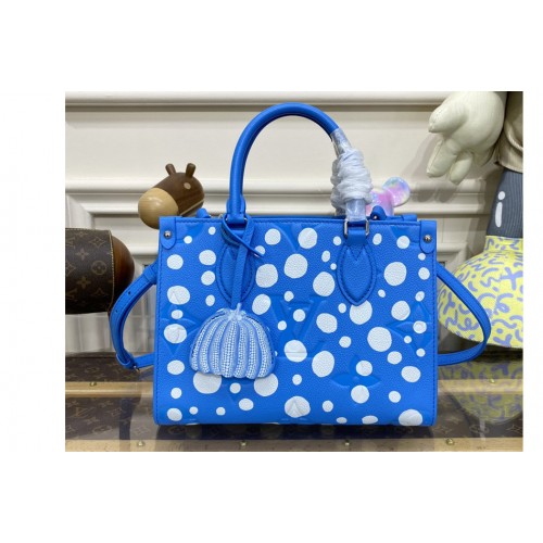 Louis Vuitton M46424 LVxYK OnTheGo PM Bag in Blue and White Monogram Empreinte Leather with Infinity Dots print