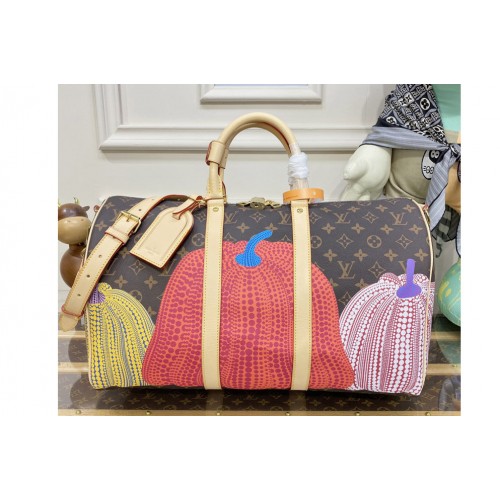 Louis Vuitton M46471 LVxYK Keepall Bandoulière 45 Bag in Monogram coated canvas with Pumpkin print