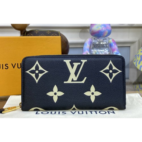 Louis Vuitton M80481 Zippy Wallet in Black Beige Monogram Empreinte leather