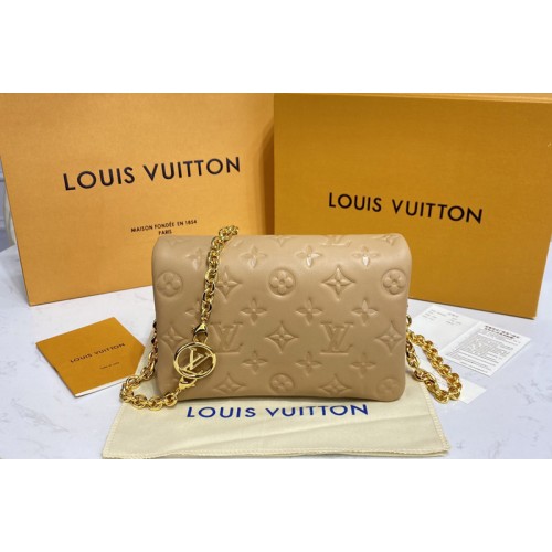 Louis Vuitton m80818 Pochette Coussin Bag in Camel Monogram-embossed lambskin