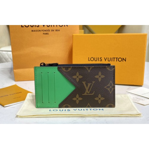 Louis Vuitton M81627 Coin Card Holder in Monogram Macassar coated canvas With Green