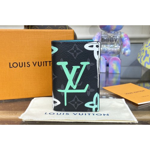 Louis Vuitton M81798 Pocket Organizer in Monogram Eclipse canvas With Green
