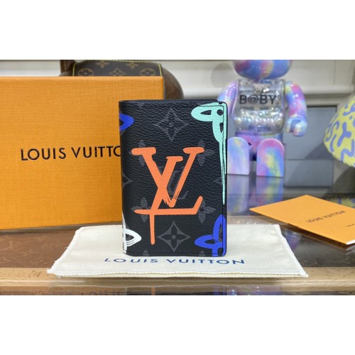 Louis Vuitton M81817 Pocket Organizer in Monogram Eclipse canvas With Orange