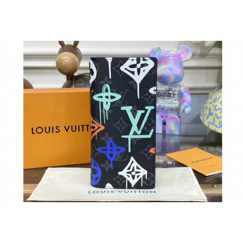 Louis Vuitton M81846 Brazza Wallet in Monogram Eclipse canvas With Orange