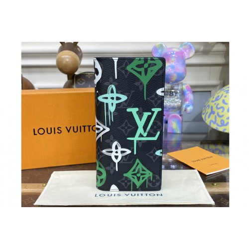 Louis Vuitton M81846 Brazza Wallet in Monogram Eclipse canvas With Green