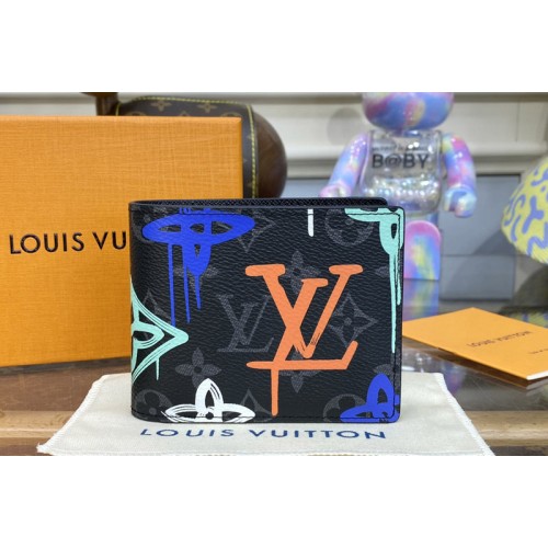 Louis Vuitton M81847 Multiple Wallet in Monogram Eclipse canvas With Orange