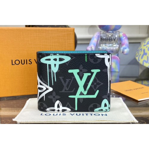 Louis Vuitton M81847 Multiple Wallet in Monogram Eclipse canvas With Green