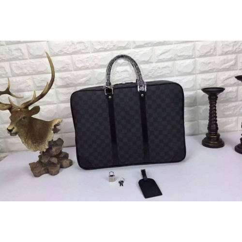 Louis Vuitton N41125 Porte-Documents Voyage Bag in Damier Graphite Canvas