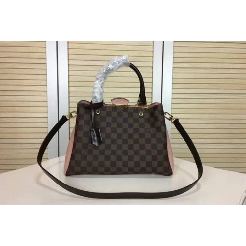 Louis Vuitton N41675 Brittany Bag in Damier Ebene Canvas With Rose Calf Leather
