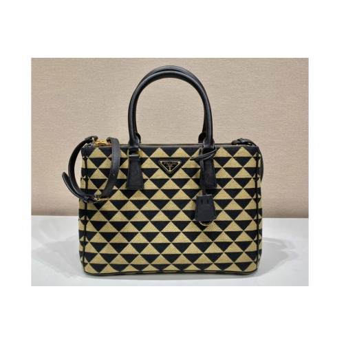 Prada 1BA274 Medium Prada Symbole embroidered fabric bag in Black Beige