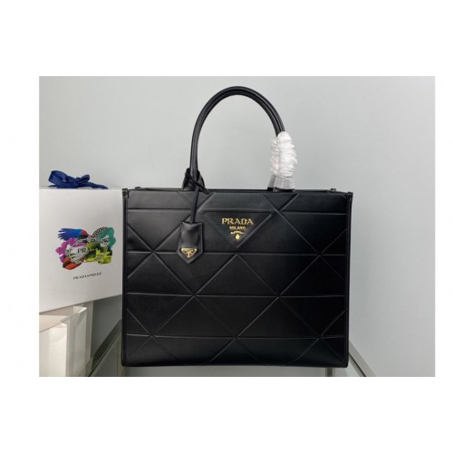 Prada 1BA377 Large leather Prada Symbole bag with topstitching in Black Leather