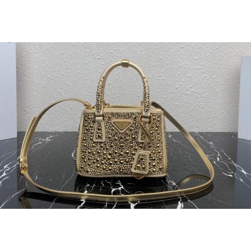 Prada 1BA906 Prada Galleria satin mini-bag with crystals in Platinum