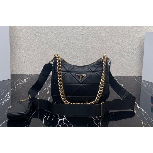 Prada 1BC151 Re-Nylon padded hobo bag in Black Leather