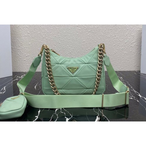 Prada 1BC151 Re-Nylon padded hobo bag in Green Leather