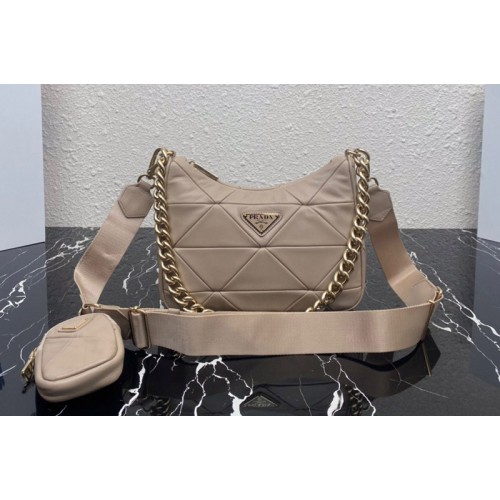 Prada 1BC151 Re-Nylon padded hobo bag in Beige Nylon