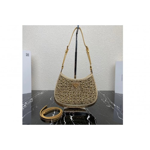 Prada 1BC169 Prada Cleo satin bag with crystals in Platinum