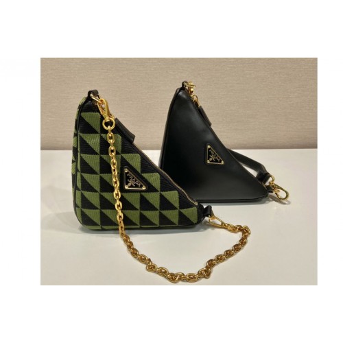 Prada 1BC176 Prada Symbole leather and fabric mini bag in Black Green