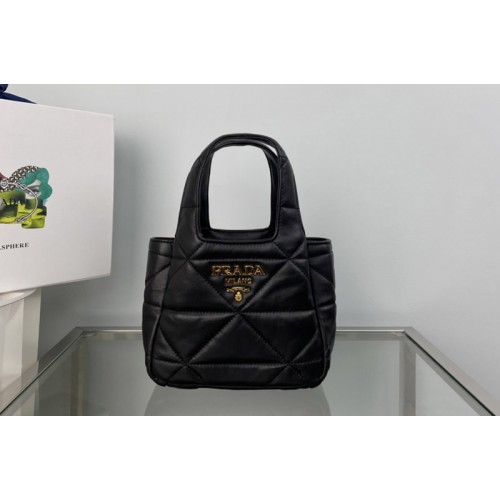 Prada 1BG451 Small nappa-leather tote bag with topstitching in Black Leather