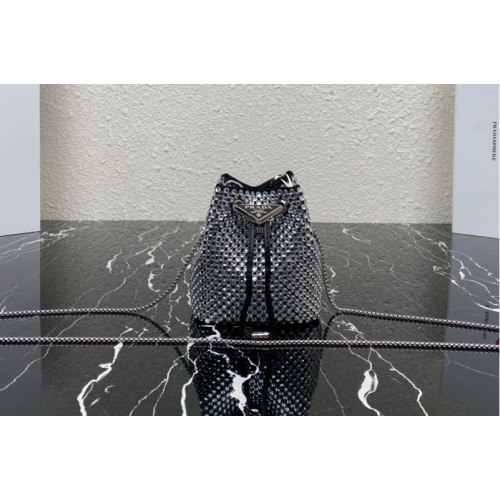 Prada 1NR016 Embellished satin mini-pouch in metal