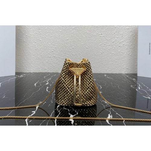 Prada 1NR016 Embellished satin mini-pouch in Platinum