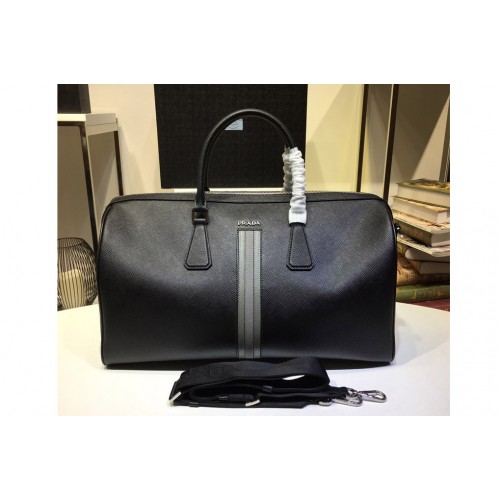 Prada 2VC072 Travel Duffle Weekend Shoulder Bag in Black Saffiano Leather